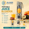Portable electric juicer blender in dark green with 6 stainless steel blades, digital display panel, and carrying handle