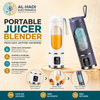 Portable electric juicer blender in dark green with 6 stainless steel blades, digital display panel, and carrying handle