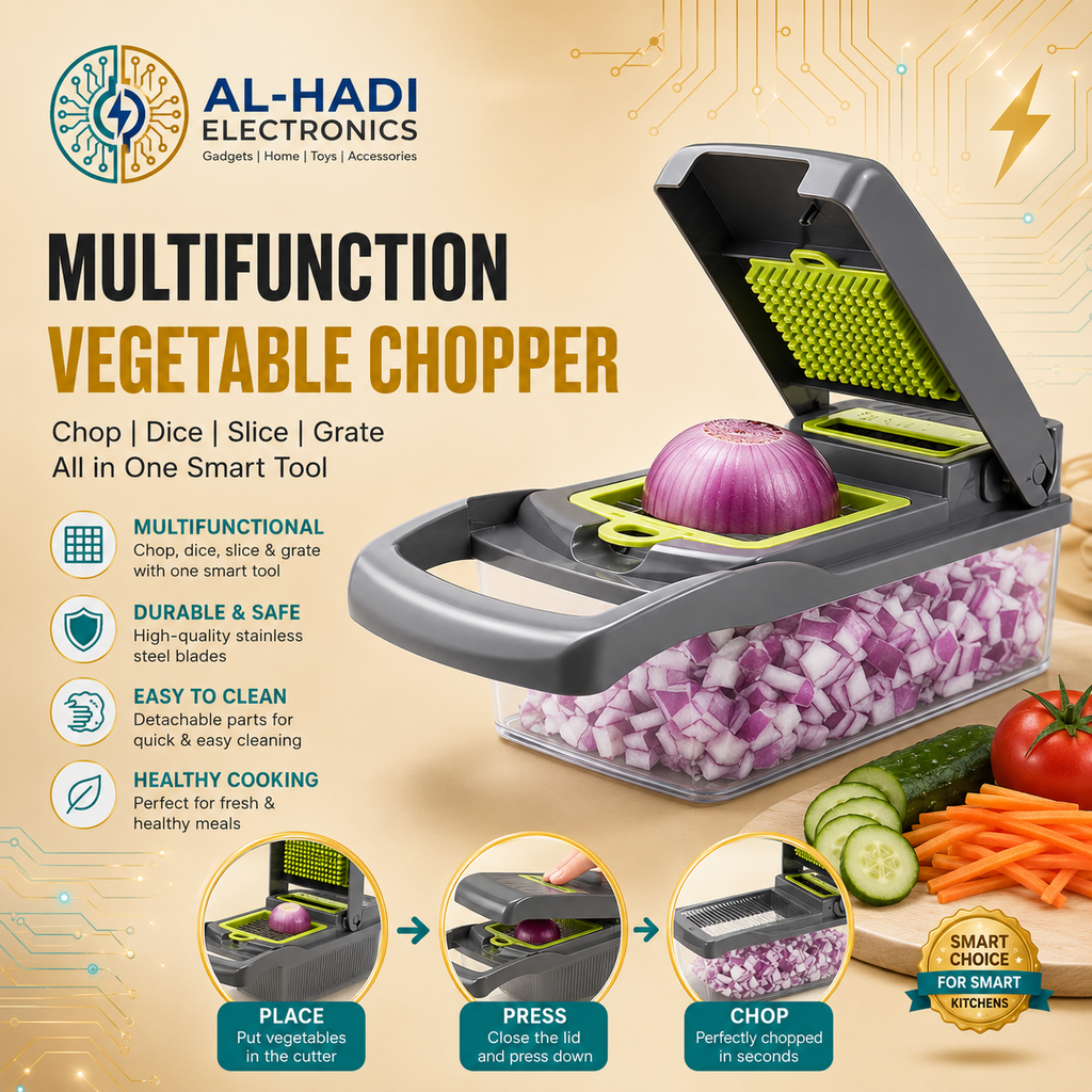 16 piece green multifunction vegetable chopper set with stainless steel blade inserts, collection container, drain basket, and peeler