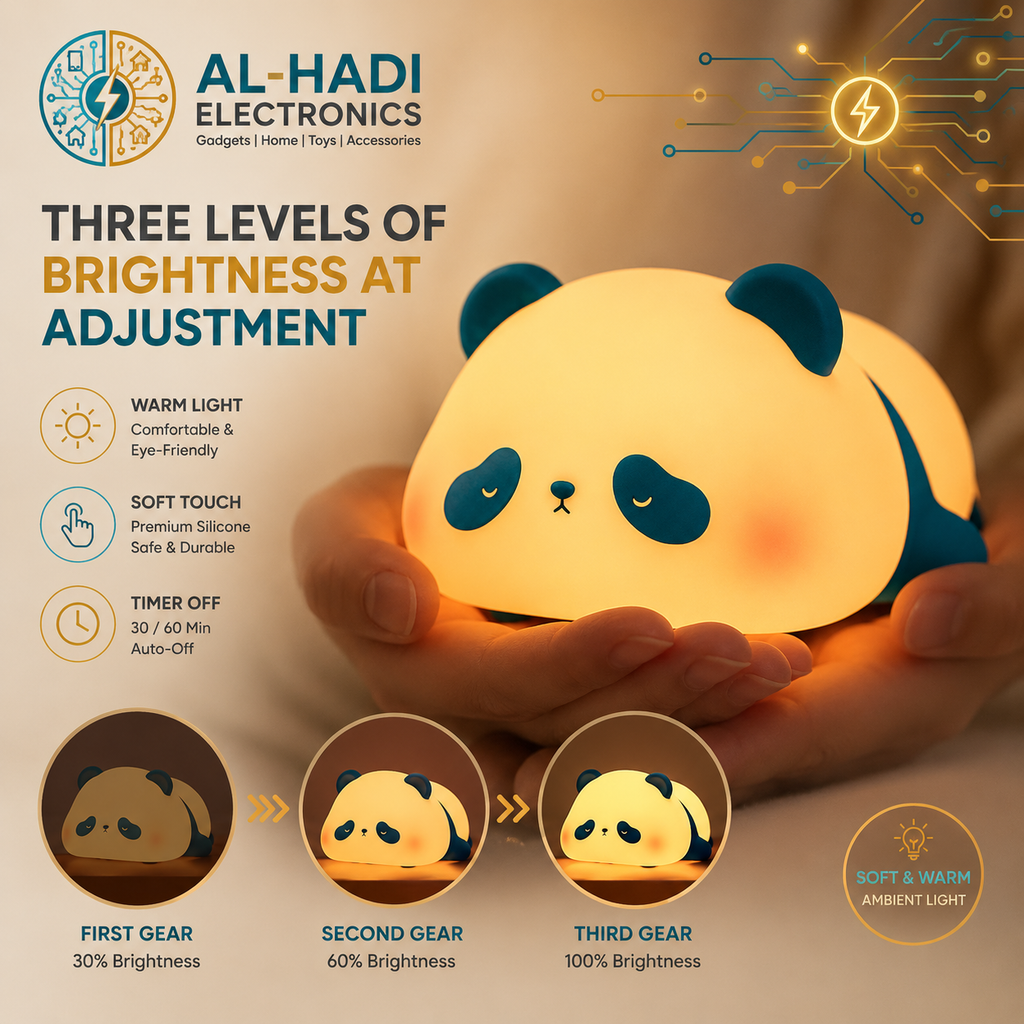 Baby-soft touch panda night light for kids made of 100% BPA-free food-grade silicone emitting warm eye-caring light