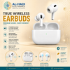 White true wireless earbuds inside and outside portable charging case  